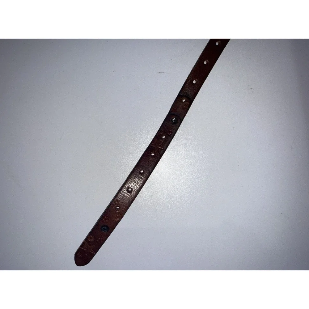 Tooled Leather Belt Red Stars Western Cowgirl Brown‎ Vtg Slim 37